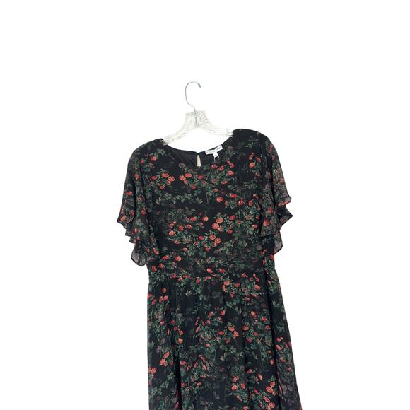 NWT Baltic Born Black Floral Print Flutter Sleeve Laurel Midi Dress Size XL - Picture 6 of 16